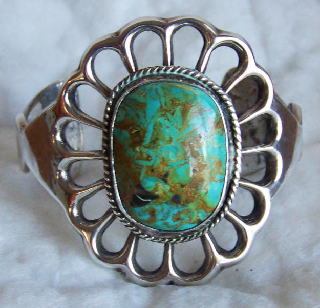 Navajo Turquoise Silver Cuff Bracelet front