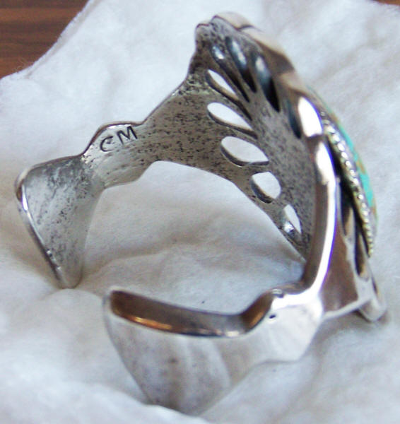 Navajo Turquoise Silver Cuff Bracelet hallmark side
