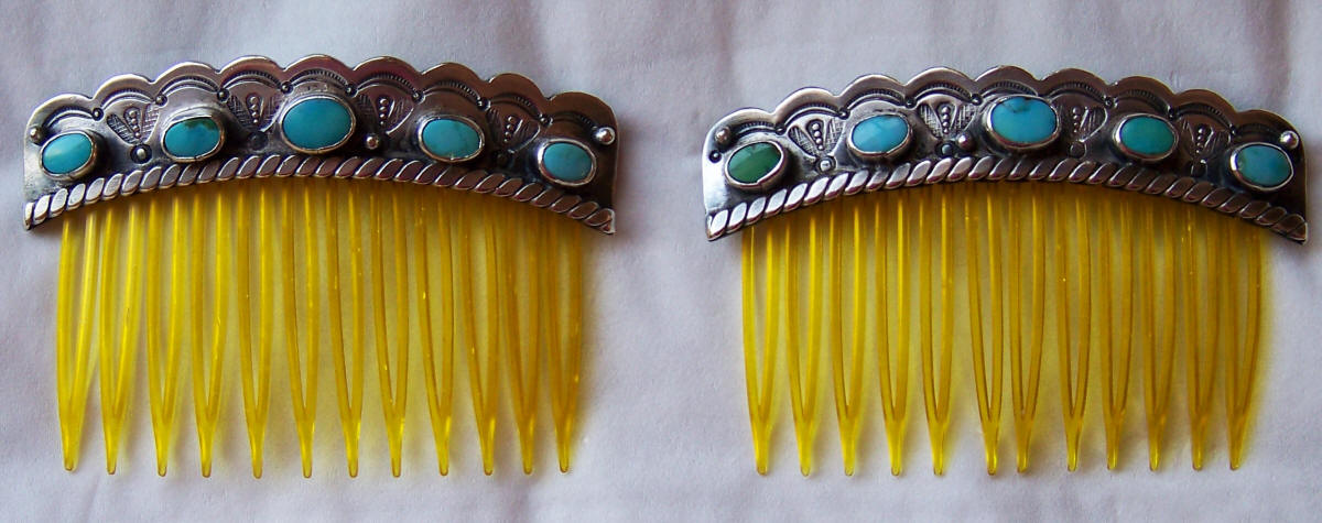 Navajo Turquoise Silver Hair Combs