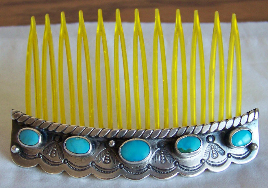 Navajo Turquoise Silver Hair Comb