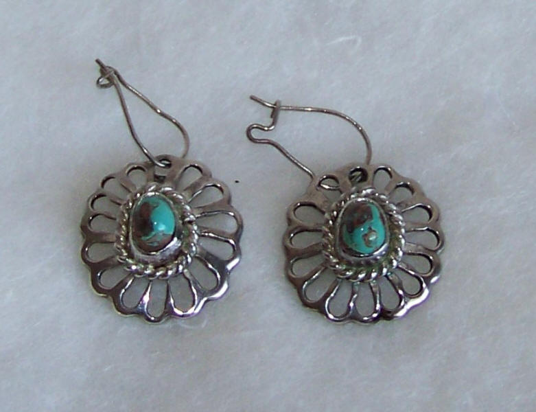 Navajo Turquoise Silver Earrings front