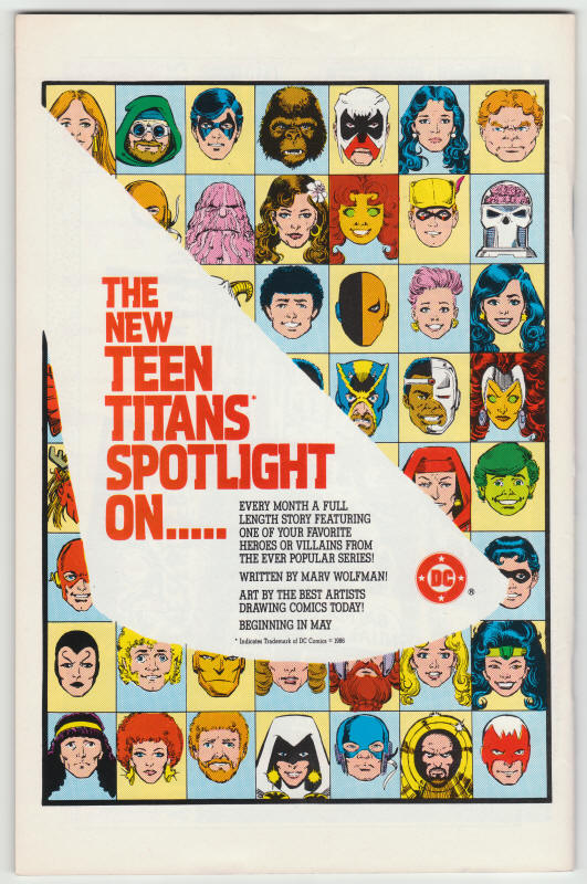 New Teen Titans Annual #2 1986 back cover