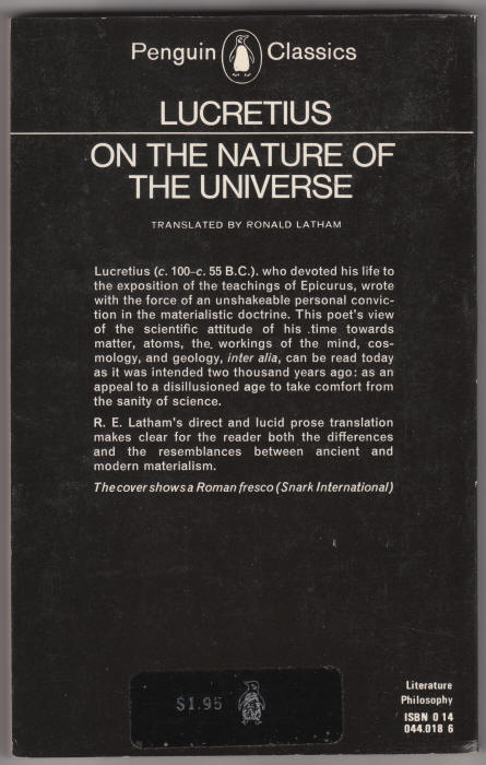 On The Nature Of The Universe Lucretius back cover