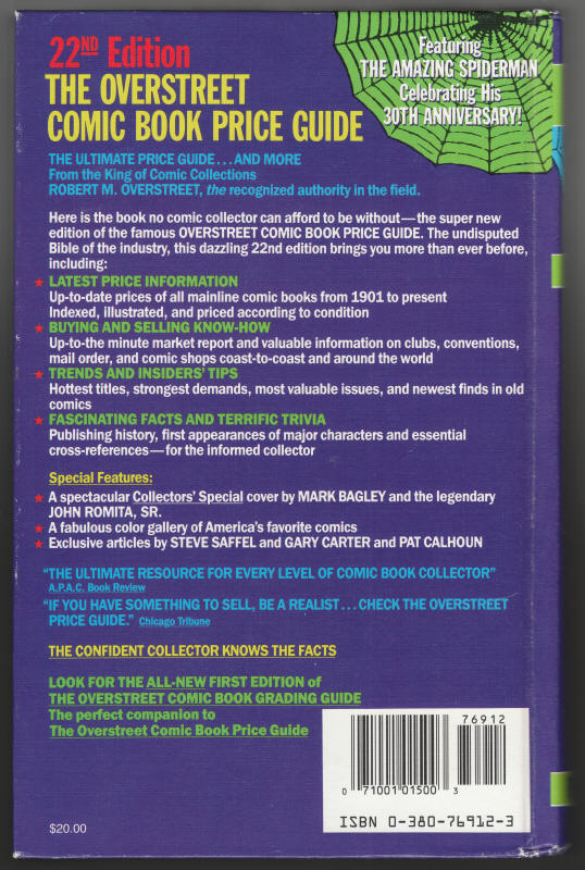 Overstreet Comic Book Price Guide #22 back cover