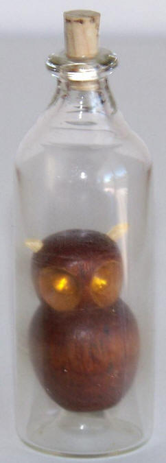 Early 1970s Wooden Owl In A Bottle