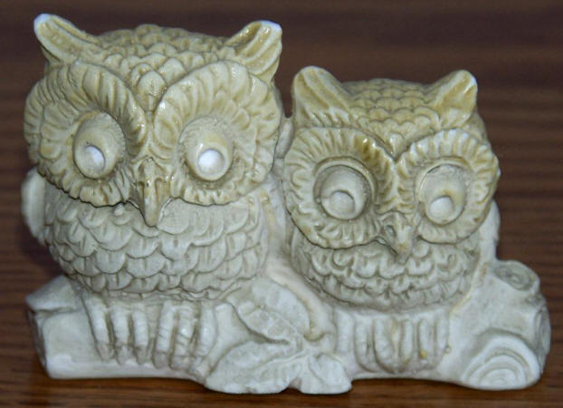 Mid 1970s Two Owls On A Branch Resin Figure