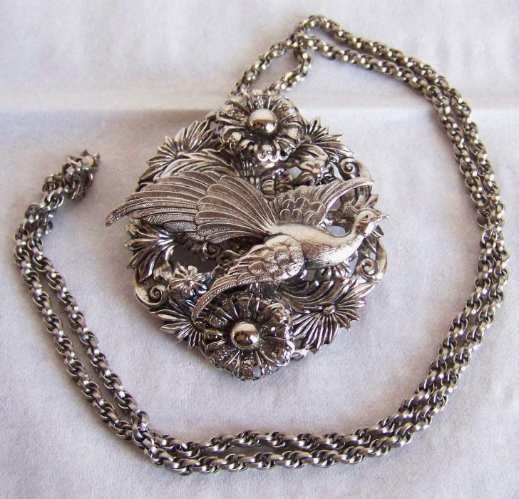 Vintage Peacock Combination Brooch Necklace front