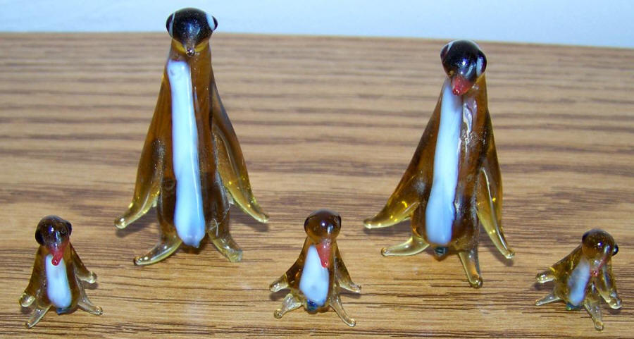 Late 1960s Hand Blown Glass Penguin Family front