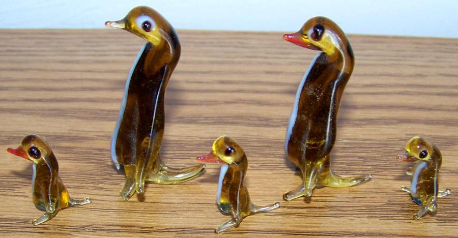 Late 1960s Hand Blown Glass Penguin Family side