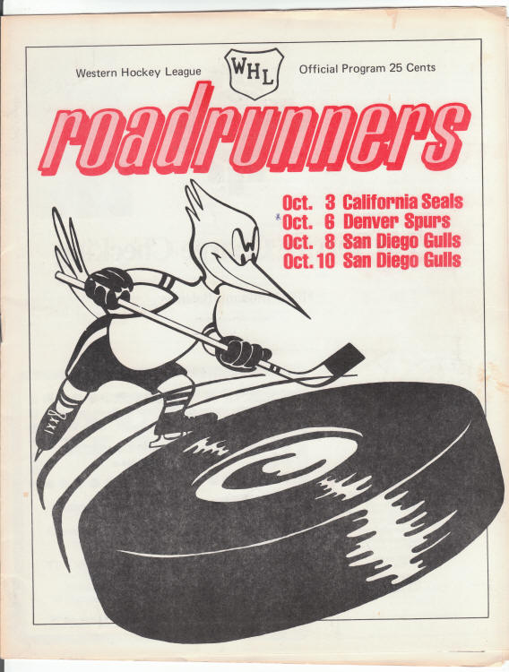 Phoenix Roadrunners 1972 Hockey Program front cover