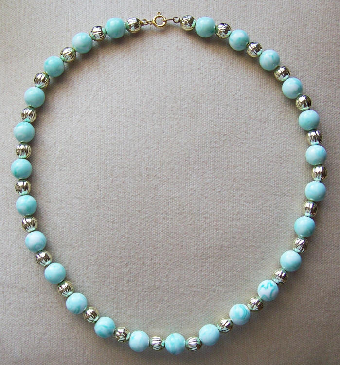 Powder Blue Silver Bead Necklace