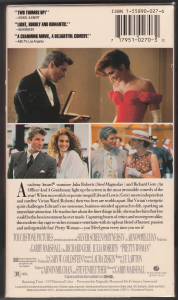 Pretty Woman VHS Tape box back