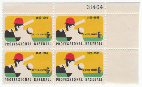 1969 Professional Baseball USPS Stamps Plate Block