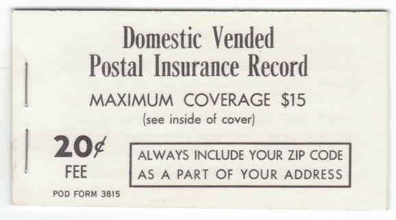 Scott #QI2 Domestic Vended Postal Insurance Booklet front
