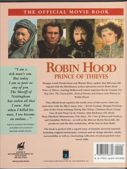 Robin Hood Prince Of Thieves Official Movie Book back cover