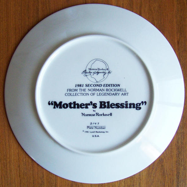 Norman Rockwell Mothers Blessing Plate 1981 back