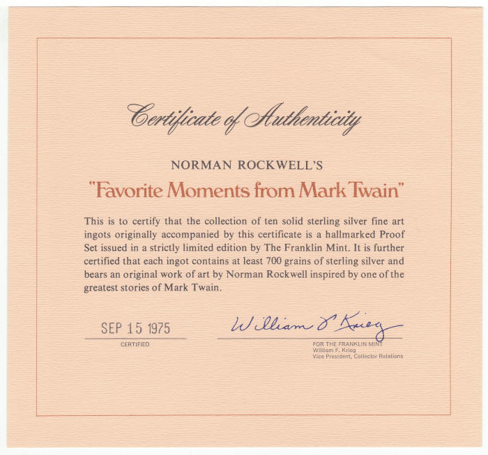 Norman Rockwells Favorite Moments From Mark Twain certificate of authenticity