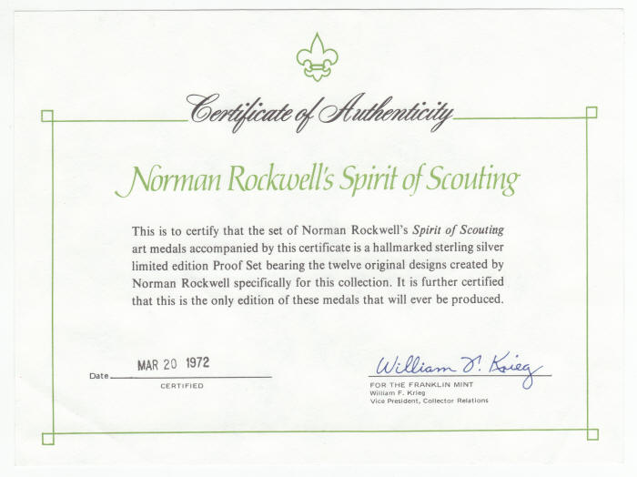 Norman Rockwells Spirit Of Scouting Silver Proof Medals COA