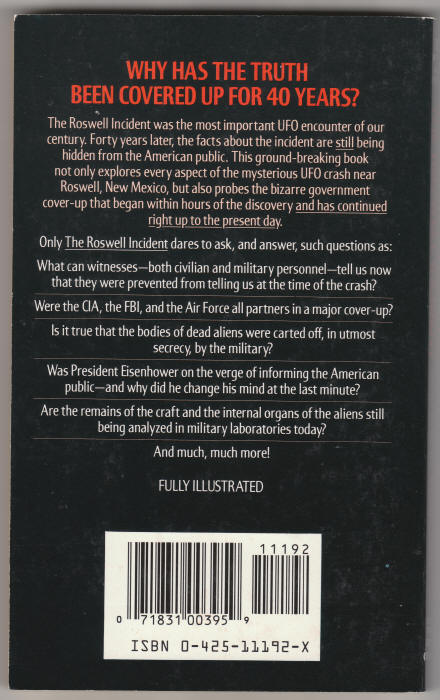 The Roswell Incident Charles Berlitz William Moore back cover