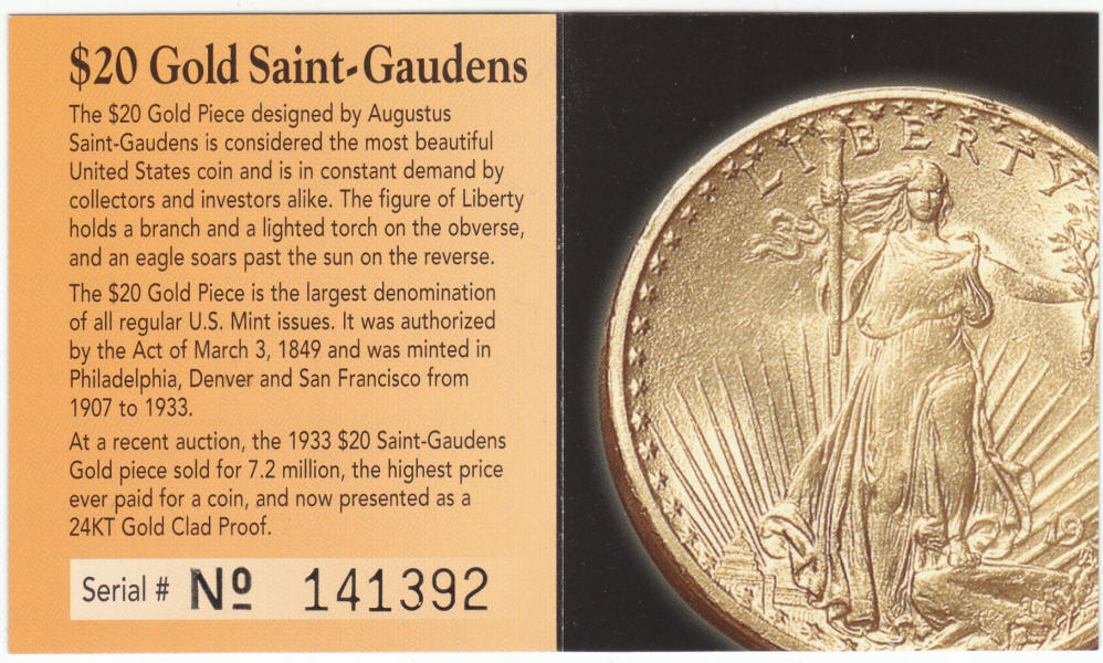 Saint Gaudens $20 Gold Tribute Proof serial number