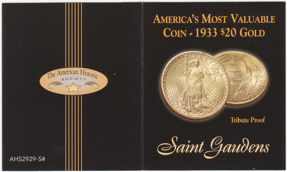 Saint Gaudens $20 Gold Tribute Proof card