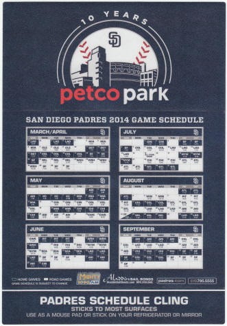 2014 San Diego Padres Schedule Cling