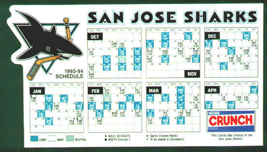 San Jose Sharks Promotional Cup 1993 Schedule Magnet Phoenix Coyotes