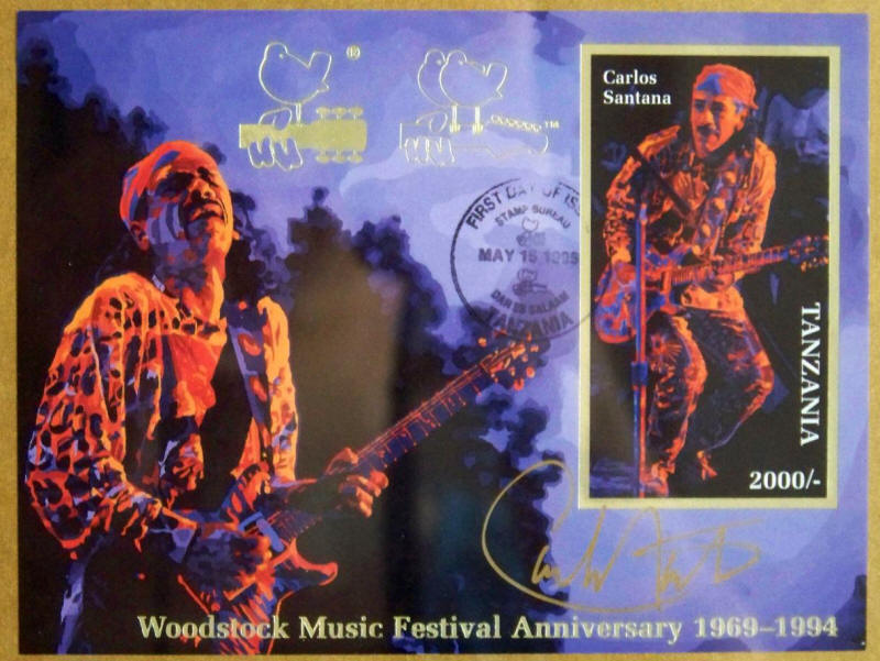 Carlos Santana Signed Woodstock Commemorative Stamp Pane