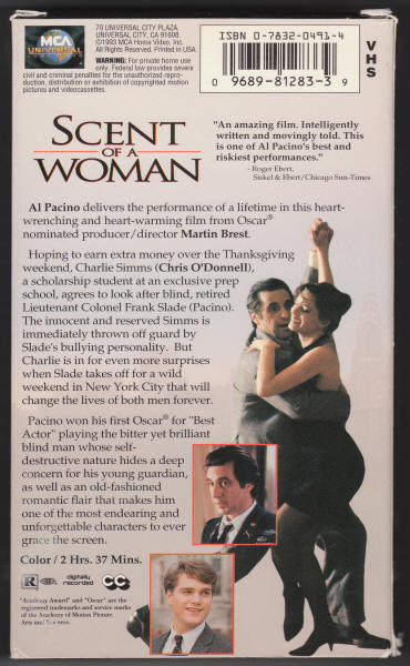 Scent Of A Woman VHS Tape box back