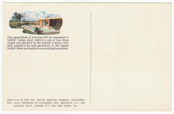 Schlitz Brewery Tampa Florida 1959 Post Card