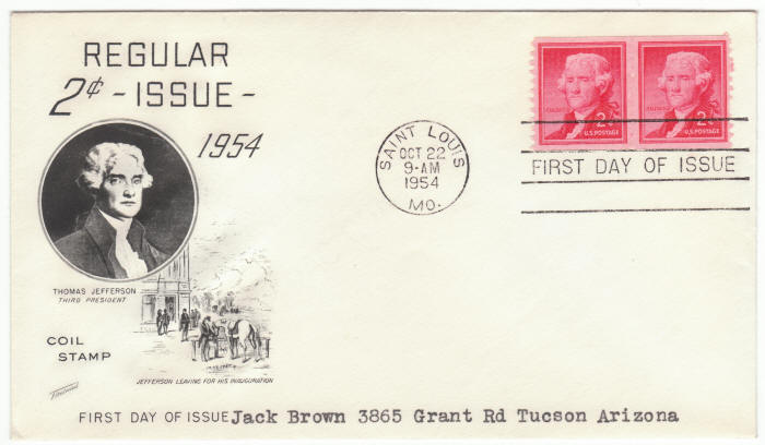 Scott #1055 Thomas Jefferson Coil First Day Cover