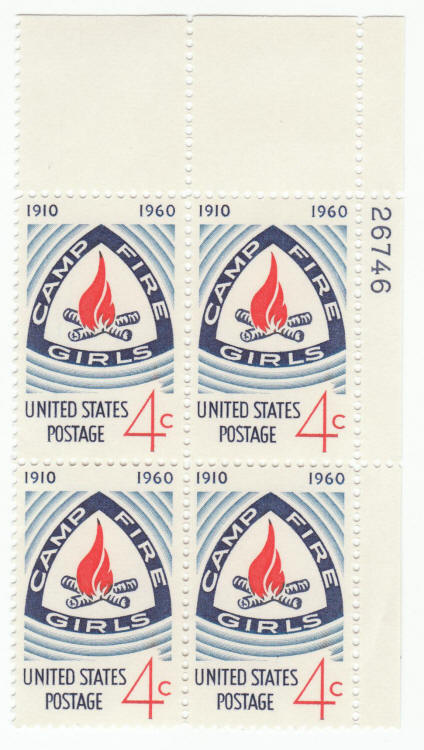 Scott #1167 Camp Fire Girls Plate Block