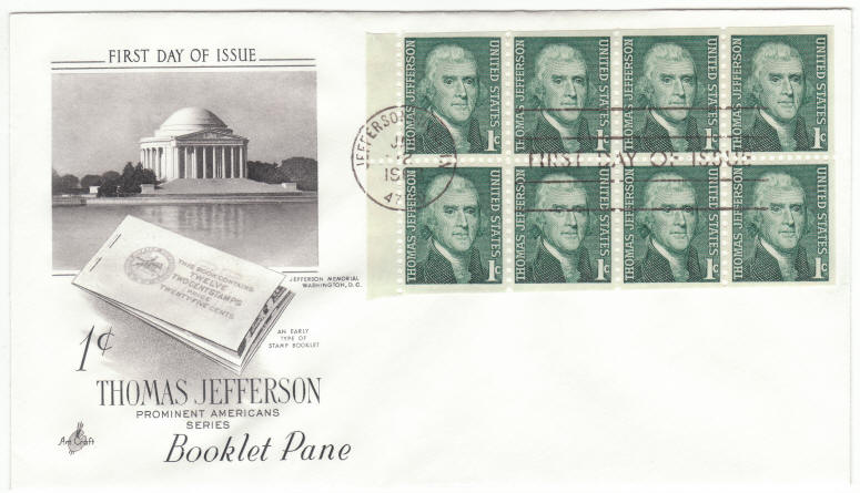 Scott 1278A Thomas Jefferson Booklet Pane First Day Cover