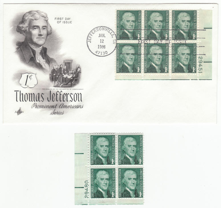 Scott 1278 Thomas Jefferson First Day Cover Plate Block