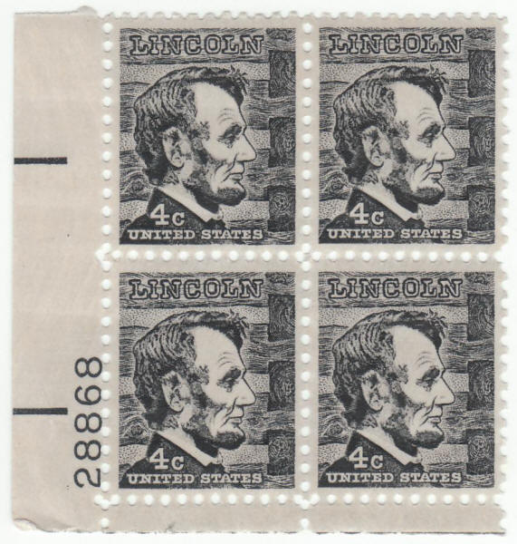 Scott #1282 Abraham Lincoln Plate Block