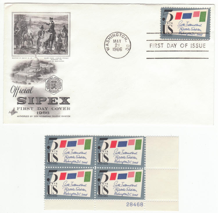 Scott #1310 SIPEX First Day Cover Plate Block