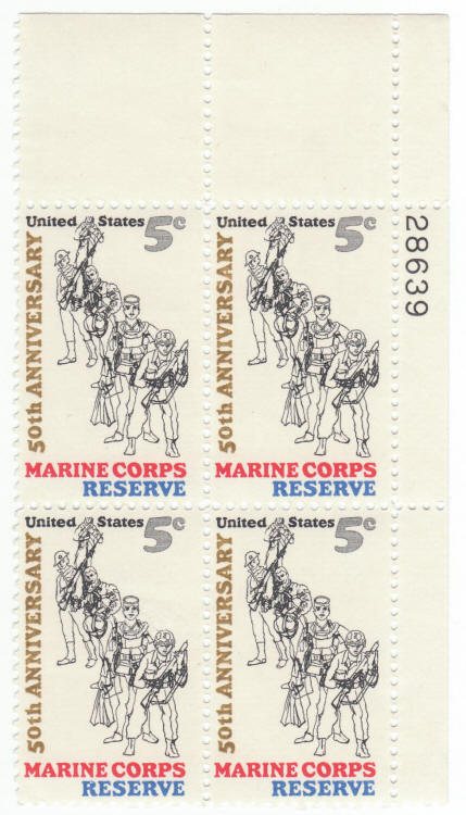 Scott #1315 50th Anniversary Marine Corps Reserves Plate Block