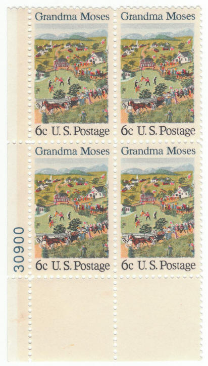 Scott #1370 Grandma Moses Plate Block