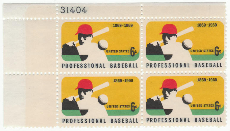 1969 Professional Baseball USPS Stamps Plate Block