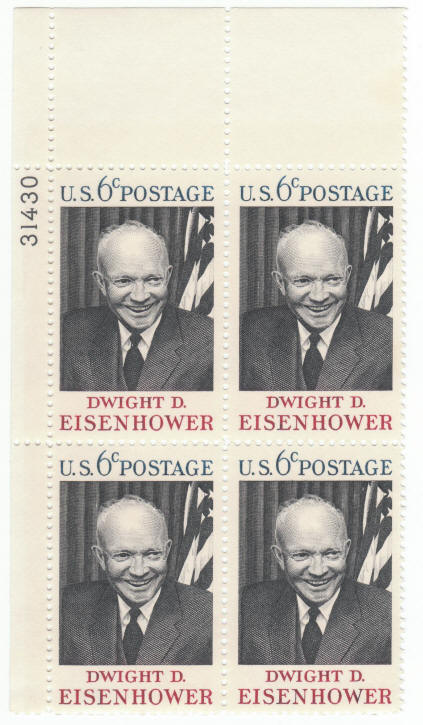 Scott #1383 Eisenhower in Memoriam Plate Block