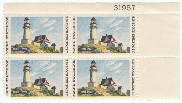 Scott #1391 Maine Statehood 150th Anniversary Plate Block