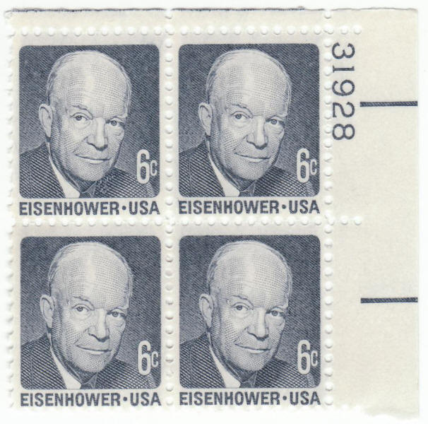 Scott #1393 Dwight D Eisenhower Plate Block