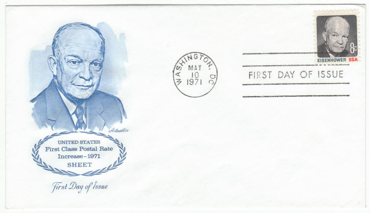 Scott #1394 Postal Rate Increase Dwight Eisenhower First Day Cover