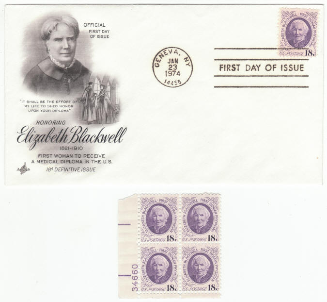 Scott #1399 Elizabeth Blackwell First Day Cover Plate Block