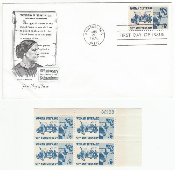 Scott 1406 50th Anniversary Woman Suffrage First Day Cover Plate Block