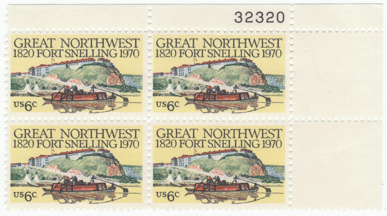 Scott #1409 Great Northwest Fort Snelling 150th Anniversary Plate Block