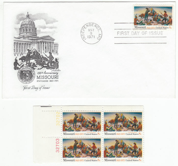 Scott #1426 150th Anniversary of Missouri Statehood First Day Cover and Block