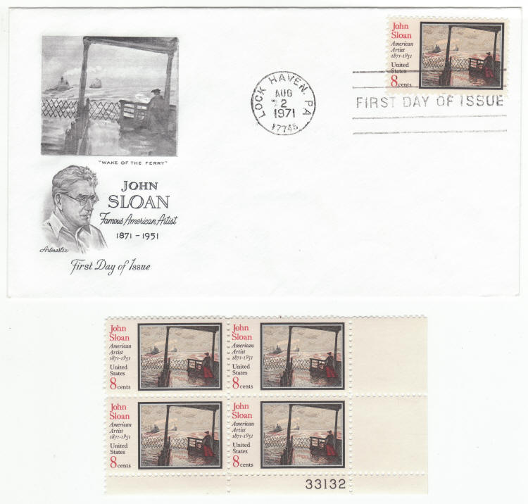 Scott #1433 John Sloan First Day Cover Plate Block