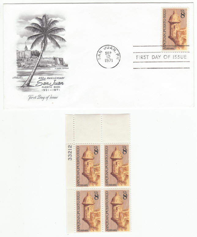 Scott #1437 San Juan Puerto Rico First Day Cover Plate Block