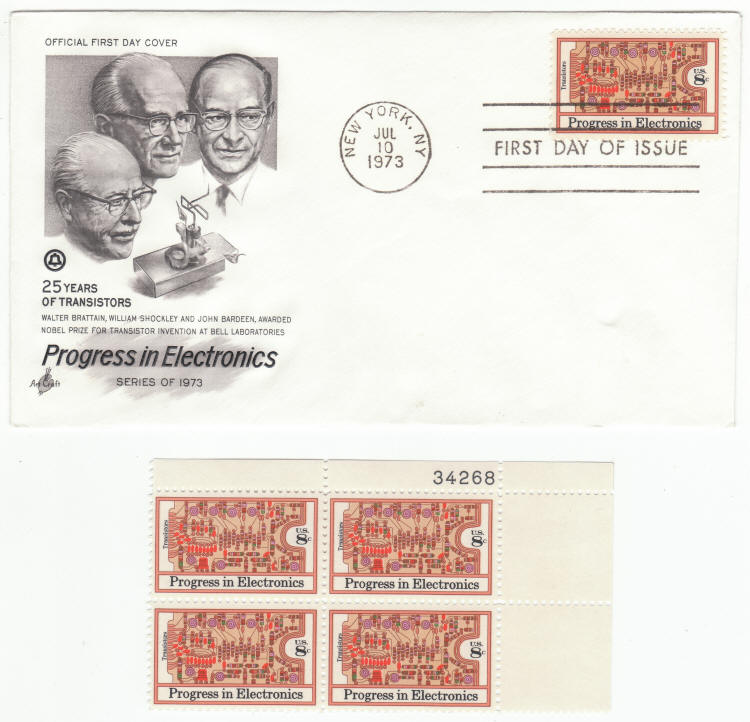 Scott #1501 25 Years of Transistors First Day Cover and Plate Block